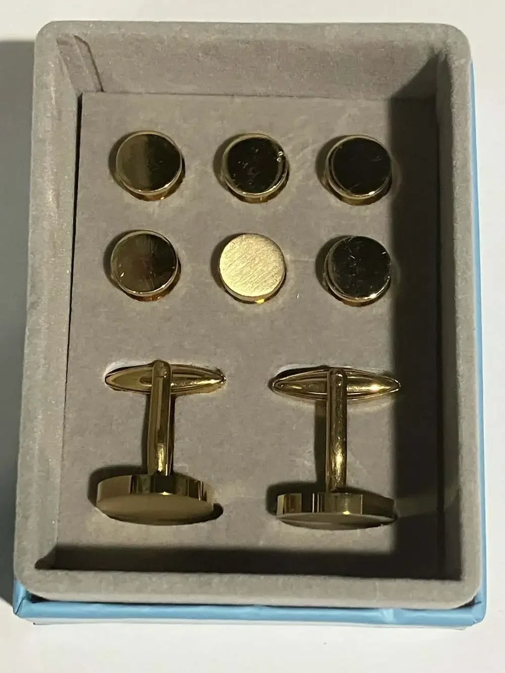 GWD Men's Gold Tone Stainless Steel Round Cufflinks and Tuxedo Shirt Studs Set